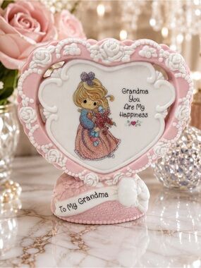 1995 Enesco Precious Moments “Grandma You Are My Happiness” Heart Plaque Pink